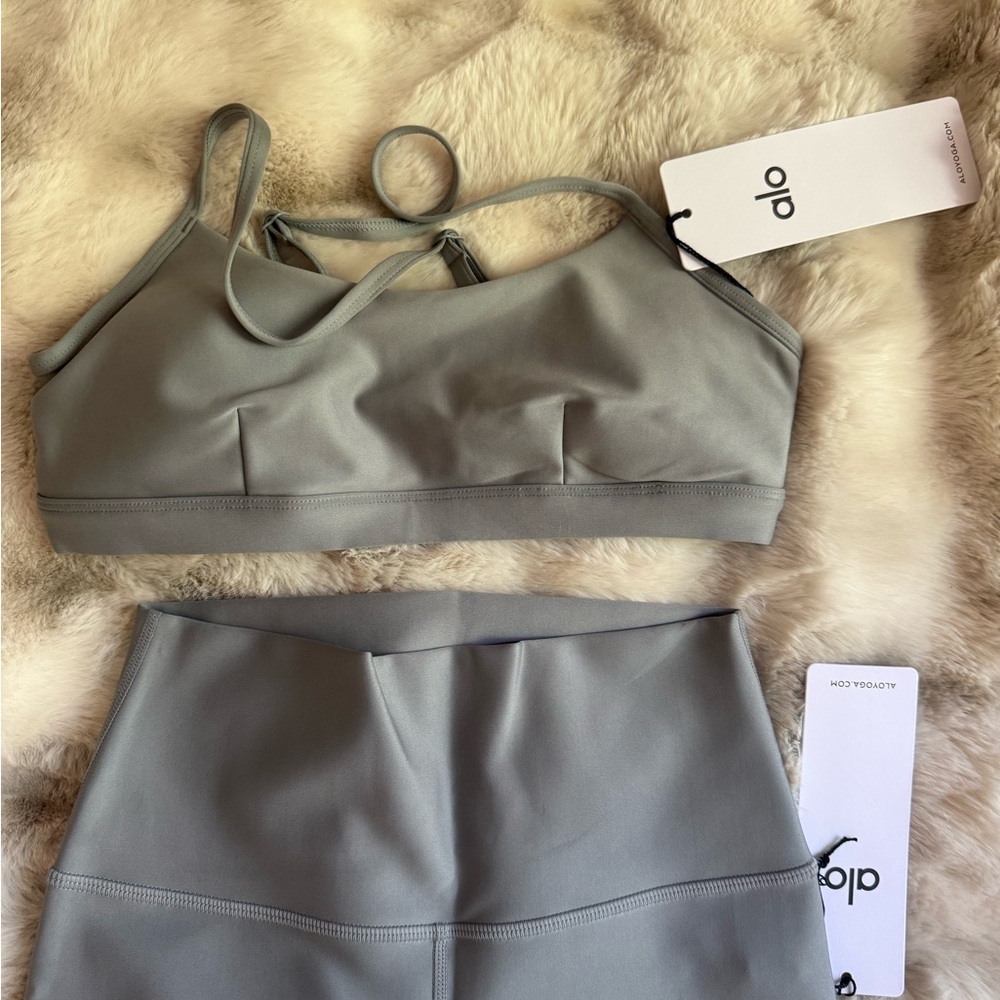 ALO Yoga Gray Sports Bra and Shorts Set